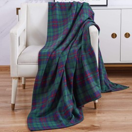 Adore Home Soft and Warm King 200x240cm Tartan Check Printed Fleece Throw for Sofa Bed Travel Car Blanket (Green Check)