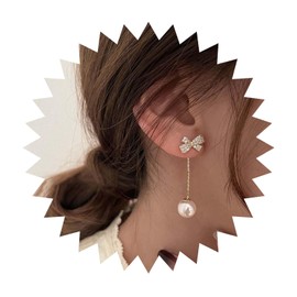 Yienate Boho Pearl Tassel Drop Earrings Vintage Gold Butterfly Bow Stud Earrings Instructions Pearl Ball Drop Dangle Earrings Wedding Prom Pearl Earrings Jewellery for Women, Zinc