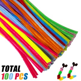 Murtenze 100 Pieces Flexible Pipe Cleaners, Multiple Colors Chenille Stems Craft Supplies, 6 mm x 12 Inch for DIY Crafts Project/Decorators