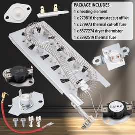 Dryer Heating Element Kit Compatible With Whirlpool WED5100HC0 WED5100HC1 WED5100HC2 WED5100HW0 WED5100HW1 WED5100HW2 WED5100HW3 WED5500XW0 WED5500XW1 WED5600XW1 WED5620HW0 WED5620HW1 etc
