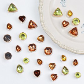 26 Pcs Bling Jewelry Shoe Charm Colorful Gems Rhinestone Crystal Shoe Accessories Decoration, Clog Sandal Slipper Charms for Women Valentine's Day Birthday Party Favor (Yellow Brown)