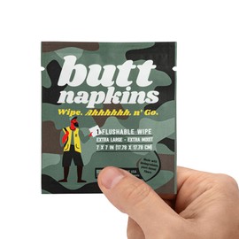 Butt Napkins - Hunting, Water-Based Flushable Wipes, 50 Individually Wrapped, For On-The-Go & Travel, Unscented & Hypoallergenic, Adult Sized (50 Count)