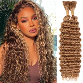 Kachanaa 18 Inch Deep Wave Human Hair 20% Mixed for Boho Box Braids 2 Bundles Deep Wave Curly Braiding Human Hair Extensions for Goddess Braids /27#