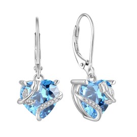 Starnny Women's Earrings Silver 925 Heart Rose Flowers Earrings Hanging Hoop Earrings Dangle 3A Zirconia Jewellery for Women, Sterling Silver, Cubic Zirconia