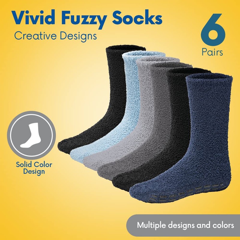 5/6 Pairs Mens Fuzzy Socks Grip Socks Microfiber Plush Sleeping
