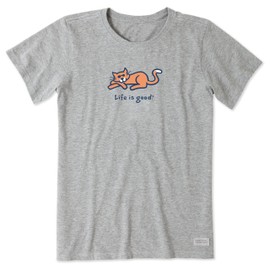 Life is Good Women's Standard Crusher Tee, Short Sleeve Cotton Graphic T-Shirts, Cat, Heather Gray