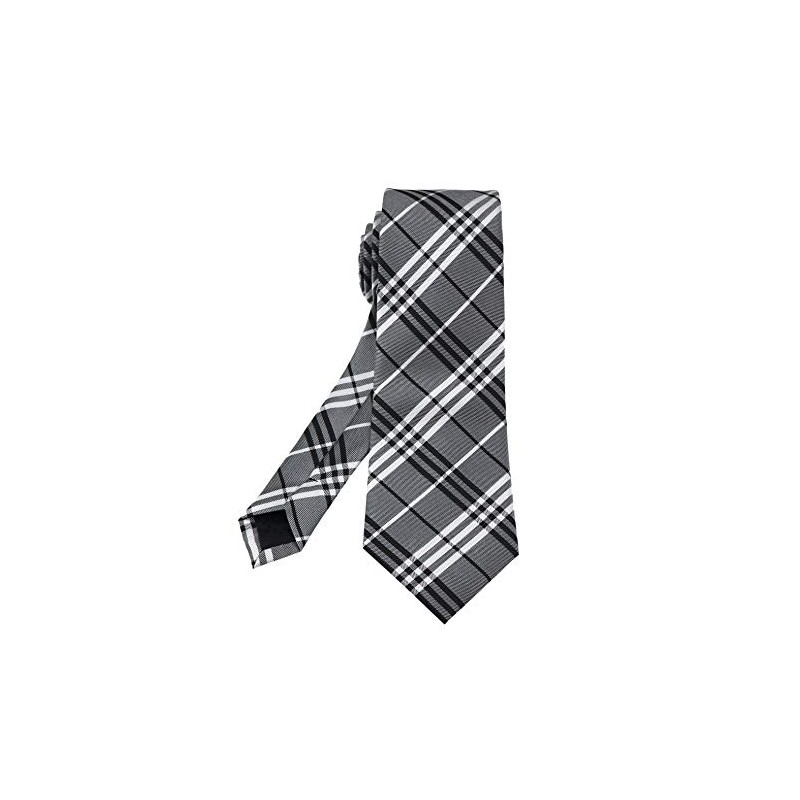 Secdtie Men's Classic Checks Silver Jacquard Woven Silk Tie Formal