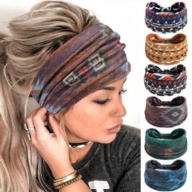 Pack of 6 Headbands for Women Hair UK Headscarves Wide Soft Women's Headband Boho Fashion Bandanas Knot Adult Hair Bands Elastic Sports Running Yoga Head Wraps (P6BohoRenA)