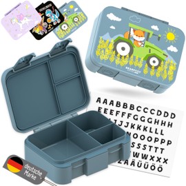 BEARFOOT Bento Box Compact, BPA-Free Children's Lunch Box for School & Nursery, Leak-Proof Lunch Box for Girls and Boys, Practical, Lightweight and Compact (Tractor Blue, 650 ml)