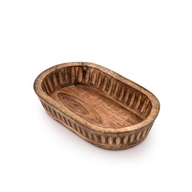Indus Lifespace Decorative Bowl Mango Wood for Home Decor, Unique Centerpiece Bowl, with Hand Carved Vertical Stripes for Home Decor, Bathroom, Kitchen Counter, & More (10" x 6" x 2")