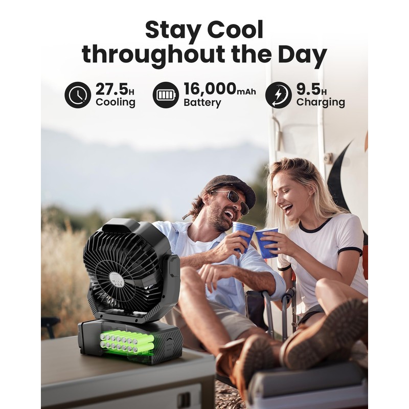 27H Work Hours Rechargeable Camping Fan, Portable Battery Operated Desk