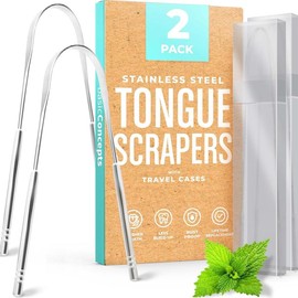 2 Pack Tongue Scraper, 100% Surgical 304 Stainless Steel Tongue Cleaner for Adults And Kids, Professional Tongue Brush for Oral Care Durable