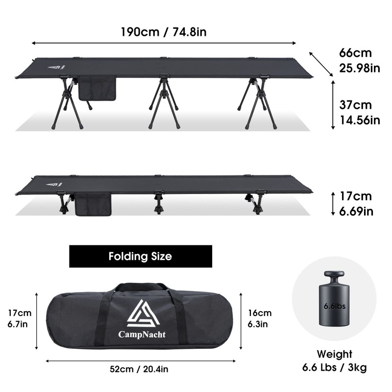 YOUGYM CAMPNACHT Ultralight Camping Cot with Leg Extenders, Aluminum Lightweight