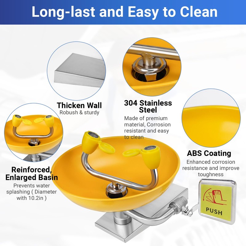 304 Stainless Steel Eye Wash Station, Wall-Mounted Emergency Eye Washer-