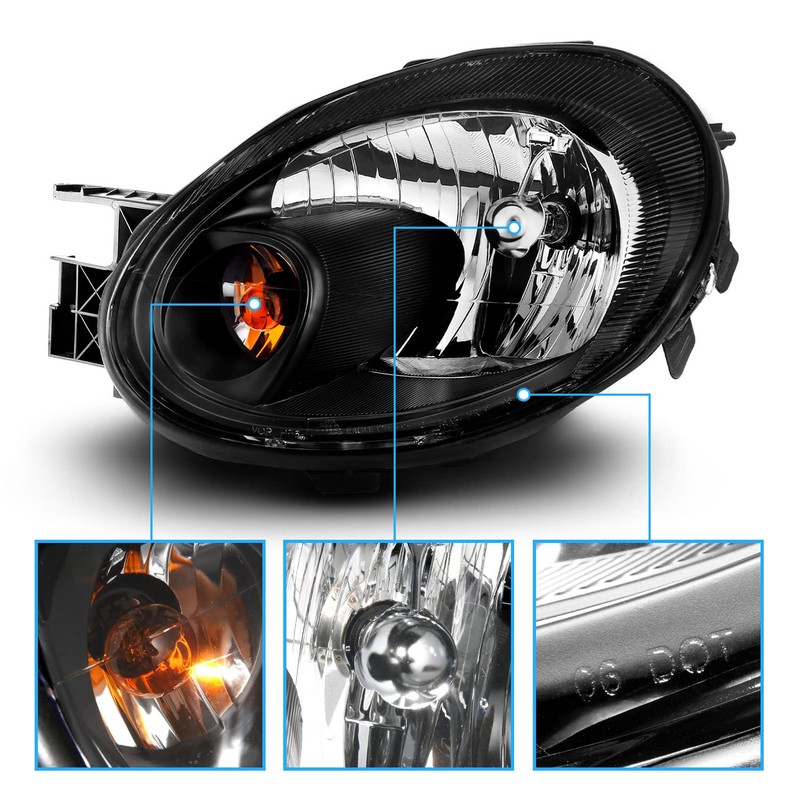 AmeriLite Black Replacement Headlights Set For 03-05 Dodge Neon -