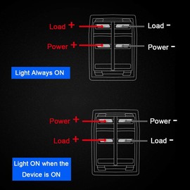 eFuncar 6PCS Rocker Switches 12 volt 4Pin SPST 20A/12V 10A/24V ON/Off Set with Night Glow Sticker Blue LED Light Waterproof Boat Marine Toggle Switch 2 Positions for Truck Motorcycle ATV UTV RV Camper