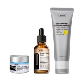 VGO Skin Care Set, with Snail Mucin 92% Moisturizer 1.76 Oz, Vitamin C Serum 1.01 Oz & Dual-Tube Facial Cleanser 3.52 Oz, Daily Routine Kit for Sensitive Skin, Vegan & Cruelty Free