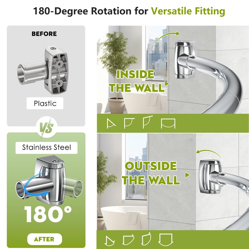Curved Shower Curtain Rod， Adjustable 33-78 Inches Silver All Stainless