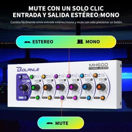 Mini Audio Mixer,Stereo Line Mixer for Sub-Mixing,Ultra Low-Noise,4-Channel,Microphone Independent Control, 1/4" & 1/8" TRS Output and Input, for Guitars,Bass,Keyboards (MH600)