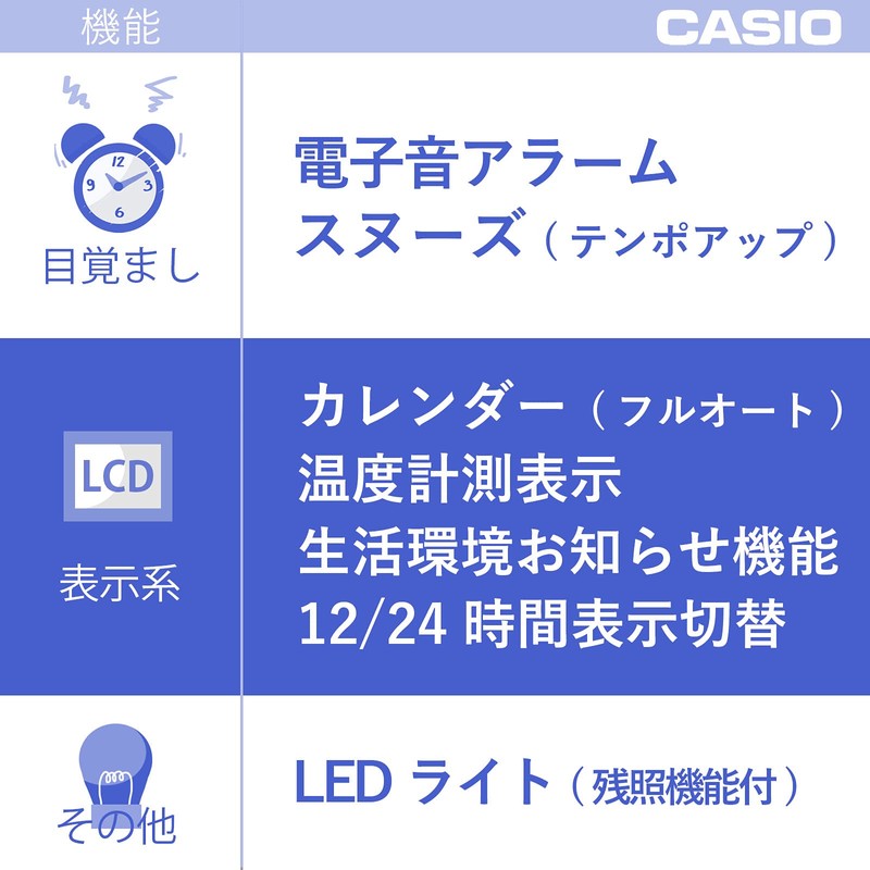 Casio DQD-240J-8JF Alarm Clock, Radio Clock, Silver, Digital Temperature, Calendar,