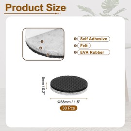 uxcell 30 Pcs Felt & EVA Furniture Pads, 1 1/2" (38mm) Round Furniture Feet Wood Floor Protectors Self Adhesive for Protecting Hardwood Floors, Table Legs and Chair Legs, Gray+Black