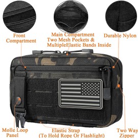 Tactical Molle Pouches Tactical Admin Pouch Compact Molle EDC EMT Utility Bag Gadget Gear Bag Military Organizer Tool Pouch of Double Layer Design Medical(Black camo)