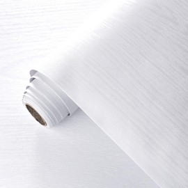 White Wood Contact Paper Peel and Stick Wallpaper 15.7"x 393.7" Vinyl Wood Grain Wall Paper Thicken Textured Self Adhesive Removable for Furniture Wall CounterTop Peel and Stick Waterproof