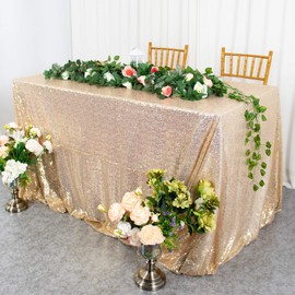 Sequin Tablecloth Light Gold 90x132-Inch Rectangle Table Cloth Glitter Table Cover Champagne Gold Tablecloth Decorative Table Overlay Sparkle Holiday Table Linen for Wedding Party Dessert Decoration