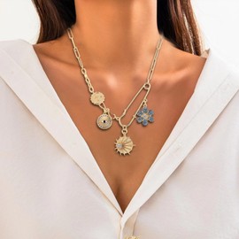 Charm Necklace for Women Trendy Gold Chunky Necklace Charm Necklace Paperclip Necklace Evil Eye Pendant Necklace Hamsa Hand Necklace for Teen Girls