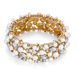 LILIE&WHITE Gold Pearl Bangle for Women Gold Adjustable Elastic String Bangle Bracelet for Women Chunky Zircon Bangle Gifts for Women