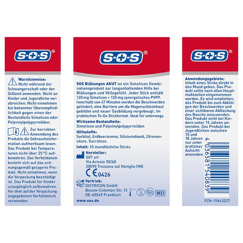 SOS Acute Bloating - 10 To-Go Sticks with Simeticon &
