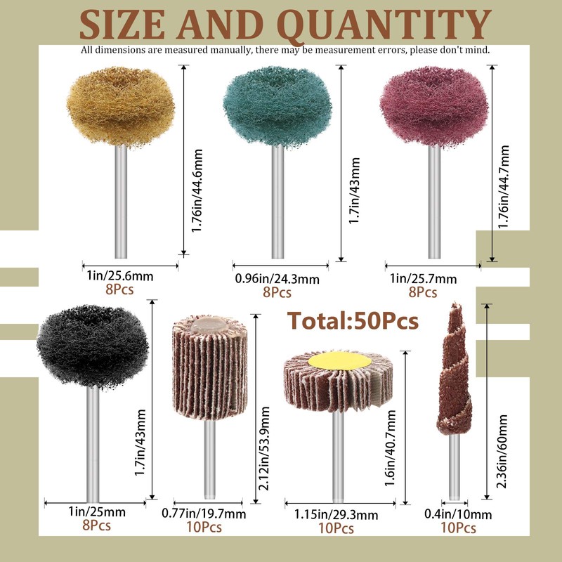 Swpeet 50Pcs Abrasive Sanding Flap Wheel Assortmen Kit, 80 Grit
