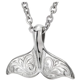 Steel Mens Womens Whale Dolphin Tail Pendant Necklace with Filigree Swirl Patterns, 20 in Rope Chain(CA)