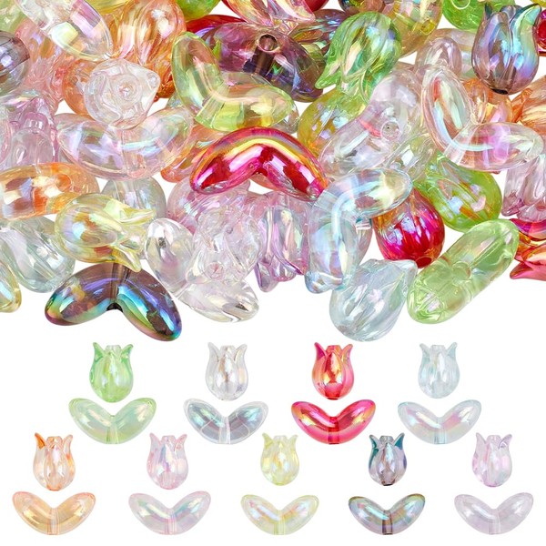 SOFPLATE 1 Box 18 Styles 72Pcs Iridescent Flower Beads Acrylic