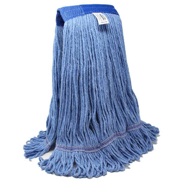 Turkey Creek Essentials Mop Heads Commercial Grade USA Made Looped End Heavy Duty Large Mop Head of Blue 4-Ply Synthetic Yarn Industrial Wet Mop Head Replacement and String Mop Refills (1, Large)