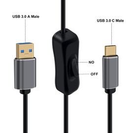 HuaLiSiJi USB 3.0 auf USB C Kabel mit Schalter 5Gbps Typ A auf Typ C Datenkabel und Ladekabel Vergoldeter Schnittstelle für Ventilator, Kamera, Handy (Schwarz Silber, 1 m)