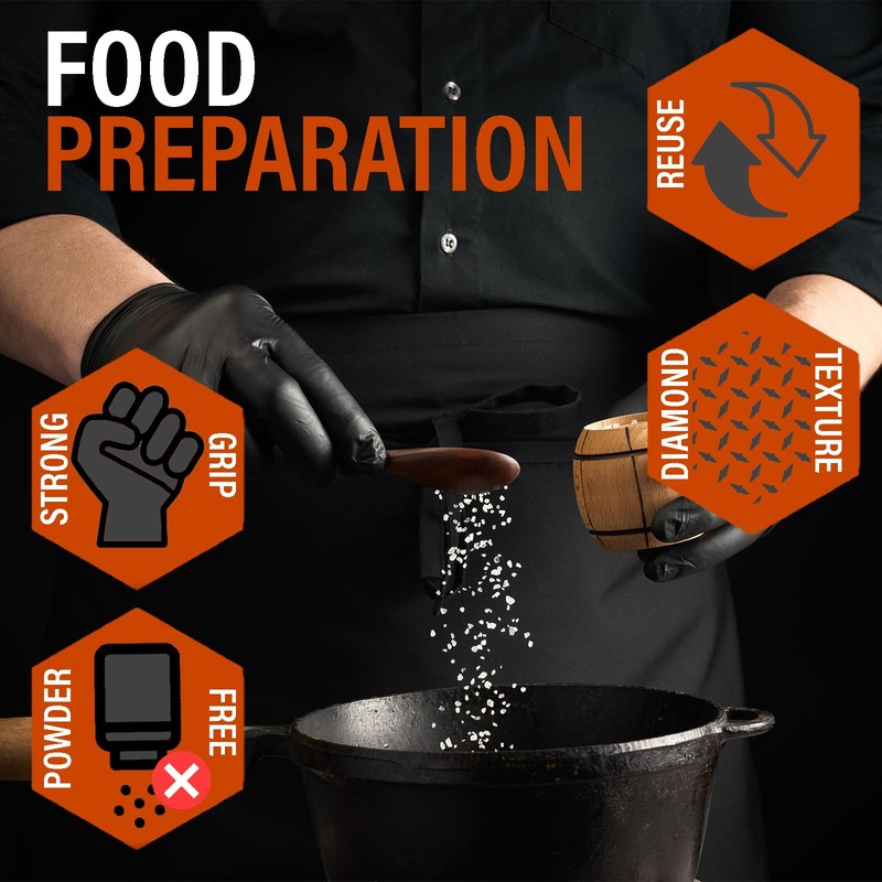 Xtremeauto Nitrile Gloves - Disposable Gloves, Diamond Grip Black Gloves