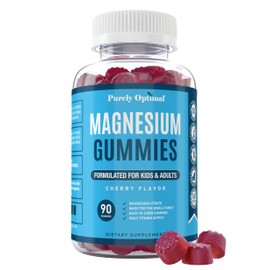 Purely Optimal Premium Magnesium Citrate Gummies for Adults & Kids - Supports Relaxation, Muscle & Nerve Function - Chewable, Non-GMO, Vegan, Gluten-Free - 90 Delicious Gummies