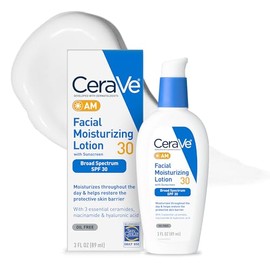 CeraVe - Locin hidratante facial AM Sunscreen SPF 30, piel normal a seca, unisex, 3 onzas