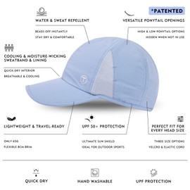 TOP-EX Womens High Ponytail Baseball Cap Cooling UPF 50 Summer Waterproof Sun Hat for Running Golf Tennis Sports Foldable Misty Periwinkle S/M