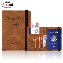 AlezyB - 1x Dark Brown Passport Holder Cover,PU Leather Travel Document Holder for Men & Women, Passport Case with RFID Blocking, Travel Wallet Organiser, Travel Accessories