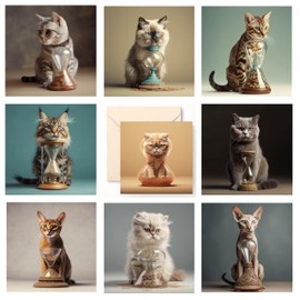 FallingInSand 20-Piece Cat Greeting Card Assortment - Unique 5.7" Cat-Themed Sand Art Cards with QR Codes for Special Videos, Box Set - Great for Christmas, Birthday Celebrations & More