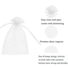 50 Pcs 5x7 inch Gift Wrap Bags, Organza Sheer Clear Tulle Fabric, White Drawstring Sachet for Baby Shower Favor, Birthday Party Favor, Bachelorette Party, Girls Graduation,Small Votive Candles,Marble