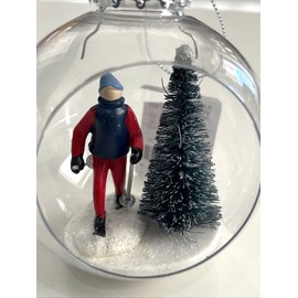 Wondershop Ornament ball with Red Jacket Skier and Christmas tree New