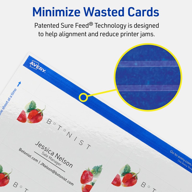 Avery Printable Rectangle Rounded Corner Business Cards, Sure Feed Technology,