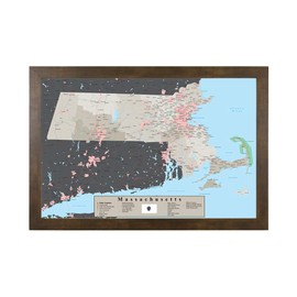 Push Pin Travel Maps - Massachusetts Earth Toned - Rustic Brown Framed Pin Map for Tracking Your Travels - 27.5" x 39.5" - 8 Handcrafted Frame Options - Made in USA - Ideal for Any Traveler