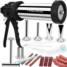 Stainless Steel 2.1 LB Large Capacity Jerky Gun Kits, Professional Jerky Maker, Jerky Shooter Cannon, Beef Stick Gun, Sausage Stuffer, Meat Gun with 5 Nozzles 5 Brushes & 1 Meat Pusher, Gift for Mom