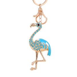 Rhinestone Flamingo Key Chain Boho Animal Key Ring for Women Car Keys Holder Bag Purse-Blue