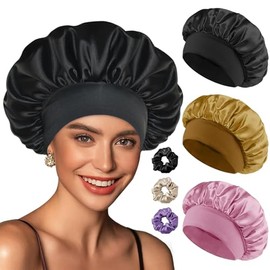6 Piezas Gorro de Seda para Dormir Ajustable, Capó Gorro Saten Pelo Cabello Rizado Reutilizable y Cómodo con Banda Ancha Elástica para Mujer, Gorro de