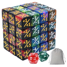 50 MTG Counters Dice Marble Bulk Spindown Life Counter Tokens Dice Buff Tokens Compatible with Magic Card Game Accessories CCG Creature Stats (Red&Blue, Green&Purple)